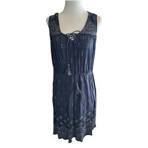 Lucky Brand Dress Womens Med Blue Boho Western Peasant Cottage Flowy